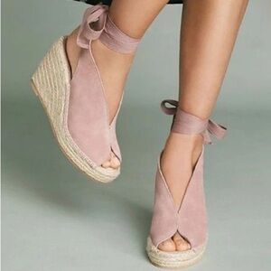 Seychelles dusty rose pink suede lace up espadrille wedge heel sandals - size 7